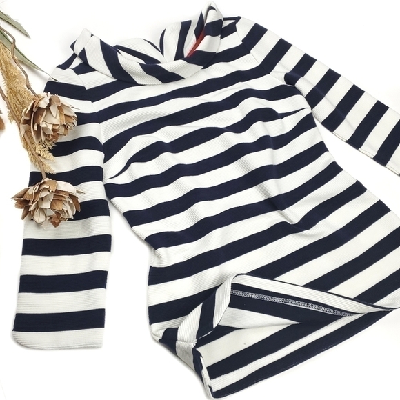 Boden Anthropologie Navy White Stripe Cowl Bateau Neck Sweater Top Sz 4 - Picture 11 of 11